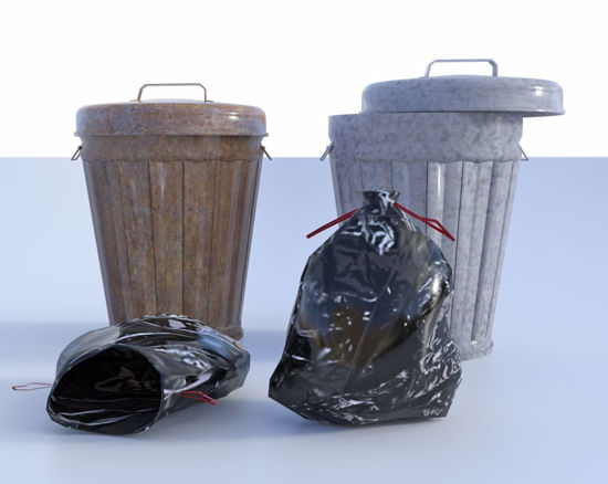Picture of Trash Can and Trash Bag Models Poser Format
