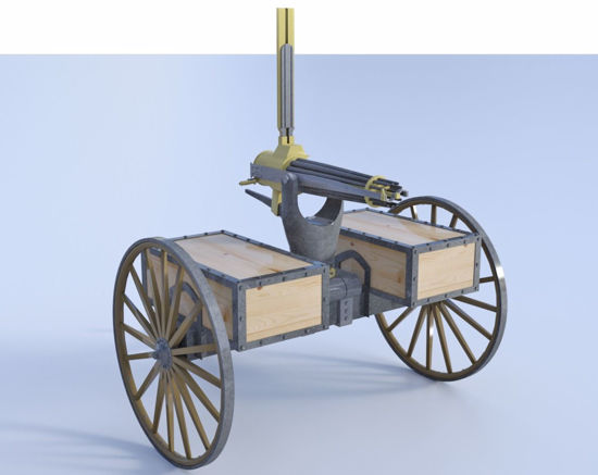 Picture of 1800's Horse Drawn Gatling Gun Weapon Model Poser Format