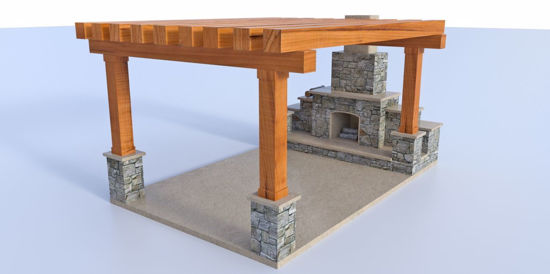 Picture of Outdoor Patio with Rock Fireplace Model Poser Format
