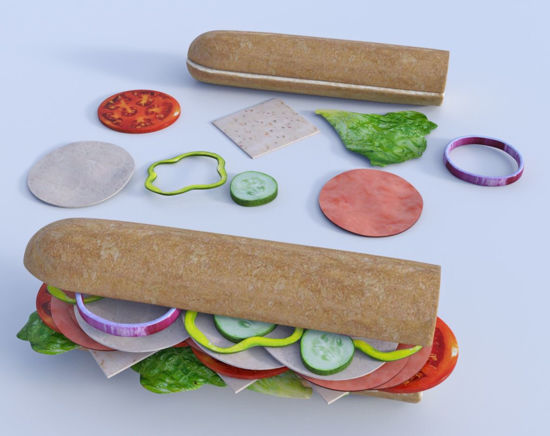 Picture of Submarine Sandwich Model and Individual Food Items Poser Format