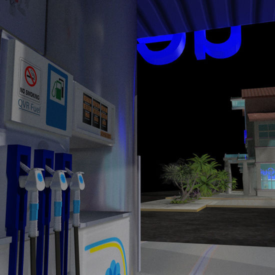 SuperCuts Fuel Station(Prop Set for Poser) rendered with optional SuperStore and Landscape prop sets