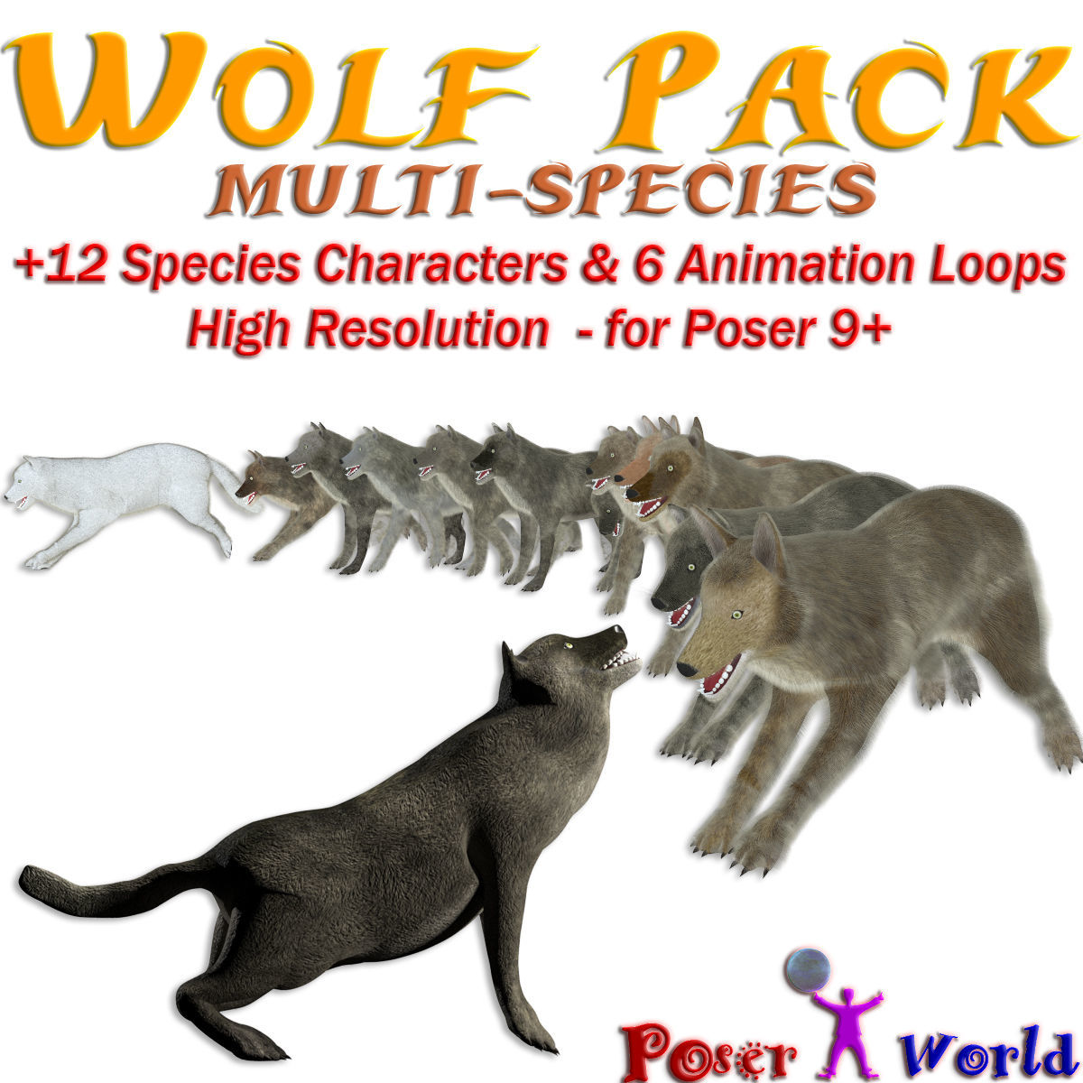 Wolf Pack Multi-Species - animated canine figure for PoserPoserWorld 3D  Model Content Store for Poser and DAZ 3D Studio