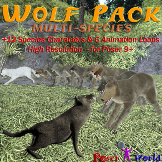 Wolf Pack Multi-Species (Animated Dog/Wolf Figure for Poser)