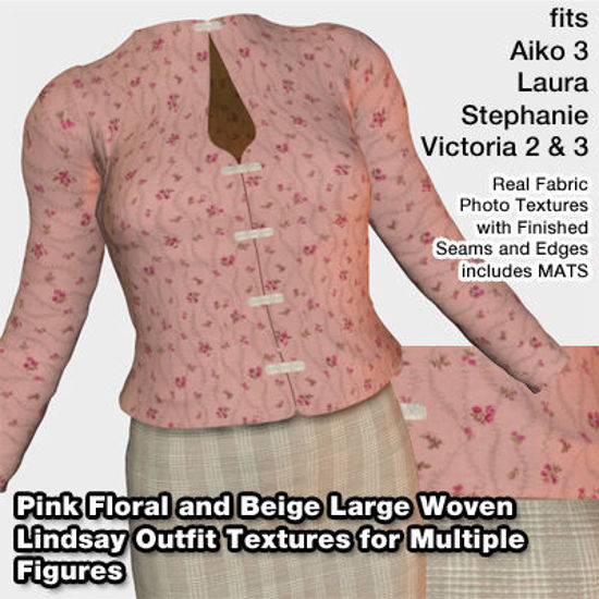 Picture of Pink Floral and Beige Lindsay Outfit Textures - Material Add-On pack for Lindsay Outfit for Poser