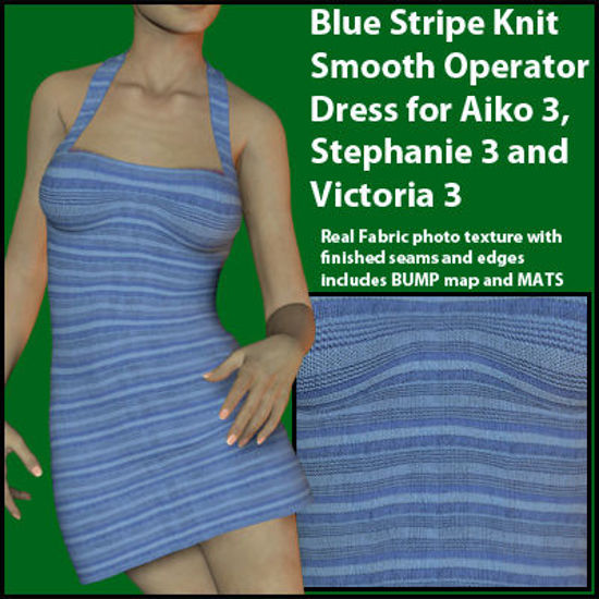 Picture of Blue Striped Knit Smooth Operator Dress for Aiko 3, Stephanie 3 and Victoria 4 : MF-BlueStripe-SmoothO