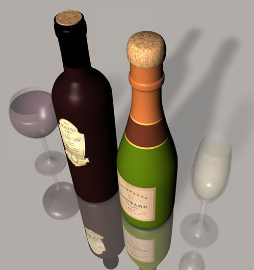 Picture of Champagne and Wine Bottles with Glasses Model Set - Poser and DAZ Studio Format