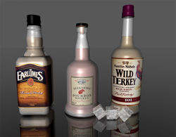 Liquor Bottles, Bar Glassware and Ice Cube Models