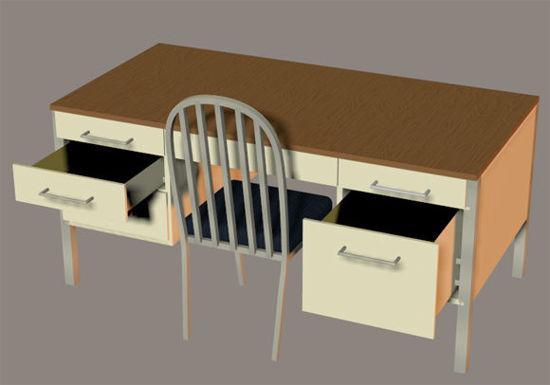 Picture of Metal Office Desk and Chair Office Props