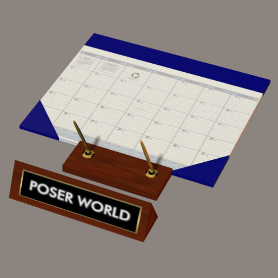 Picture of Desk Calendar, Pen Set and Name Plate Office Props