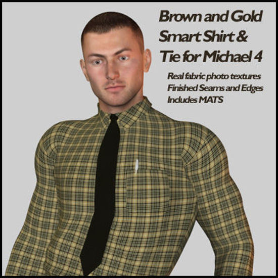 Picture of Brown and Gold Plaid Smart Shirt for Michael 4 and Hiro 4