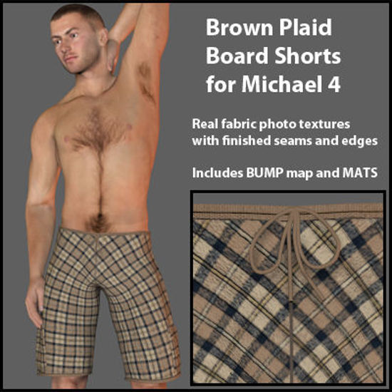 Picture of Brown Plaid Surfer Board Shorts for Michael 4