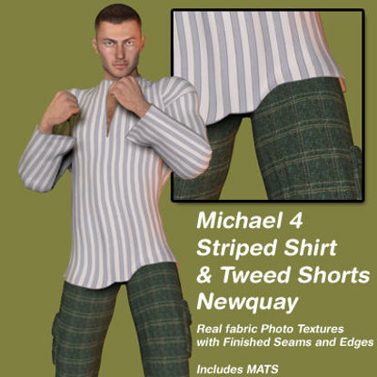 Picture of Gray Stripe Shirt and Plaid Tweed Shorts Newquay Outfit for Michael 4