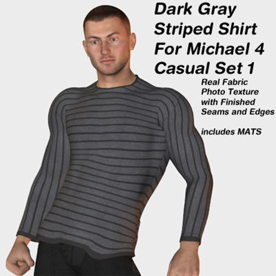 Picture of Dark Gray Striped Shirt for Michael 4 Casual Set 1