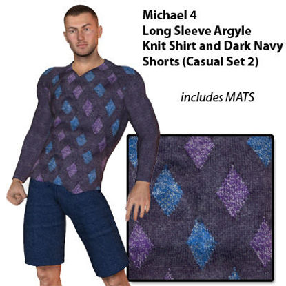 Picture of Long Sleeve Knit Argyle Shirt and Denim Shorts for M4