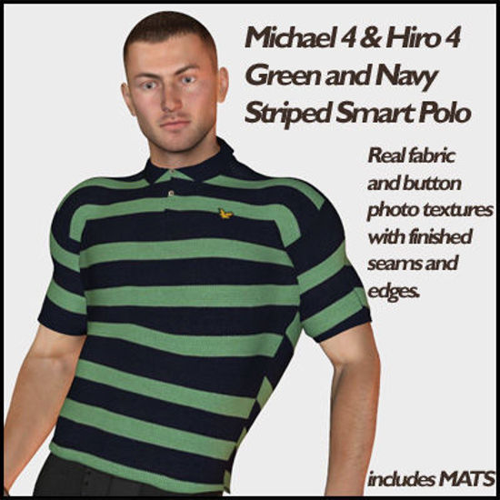 Picture of Green and Navy Striped Smart Polo for Michael 4 and Hiro 4