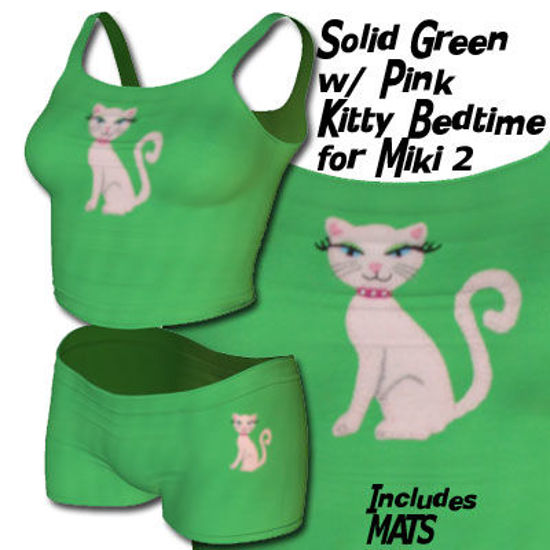 Picture of Solid Green with Pink Cute Kitty Bedtime for Miki 2