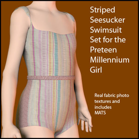 Picture of Striped Seersucker Swimsuit for the Preteen Millennium Girl