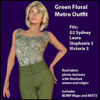 Picture of Green Floral Metro Outfit MultiFigure - Poser G2, Laura, DAZ 3D SP3 and V3