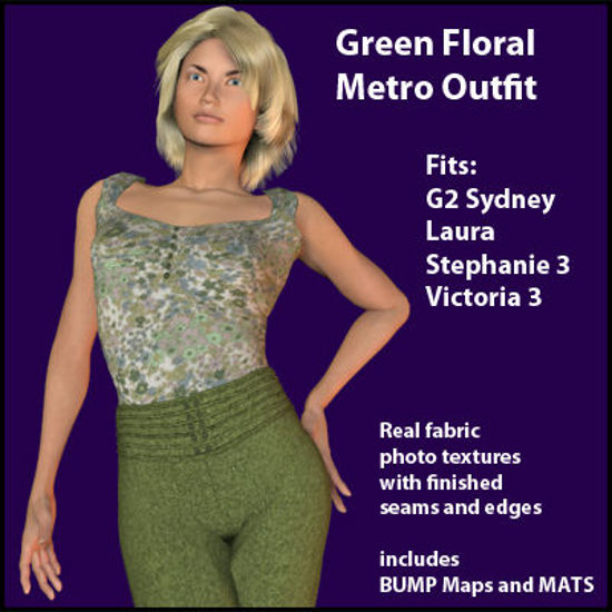 Picture of Green Floral Metro Outfit - Material Pack, Add-On for Metro for Poser