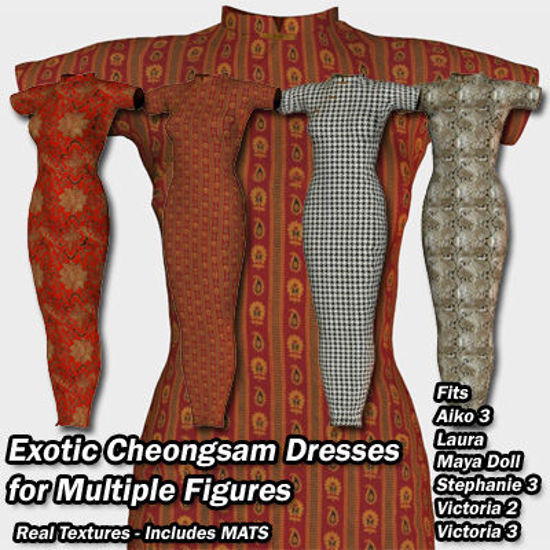 Picture of Cheongsam 2 Exotic Dresses for Maya Doll - Poser / StudioMaya (MD )