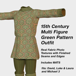 Multi Figure 15th Century Green Pattern Outfit - MultiF-Green