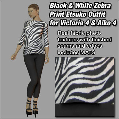 Picture of Black and White Zebra Etsuko Outfit for Victoria 4 and Aiko 4