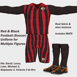 Red and Black Football (Soccer) Uniform for Michael 3 - Poser DAZ 3D M3