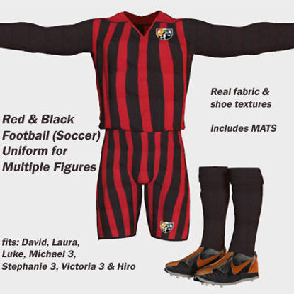 Picture of Red and Black Football (Soccer) Uniform for Luke and Laura - Poser DAZ 3D L&L