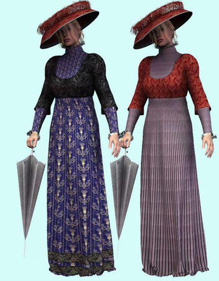 Picture of 1909 Dress, Props and pose for Victoria 2 - Poser / DAZ 3D ( V2 )