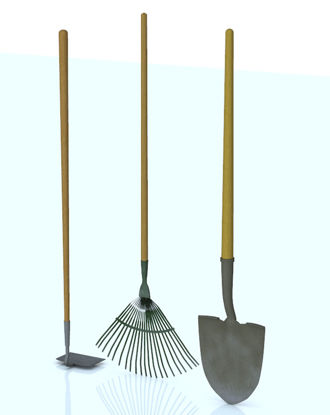 Picture of Garden Tools Set 2 - Rake, Hoe and Shovel Models - Poser and DAZ Studio Format