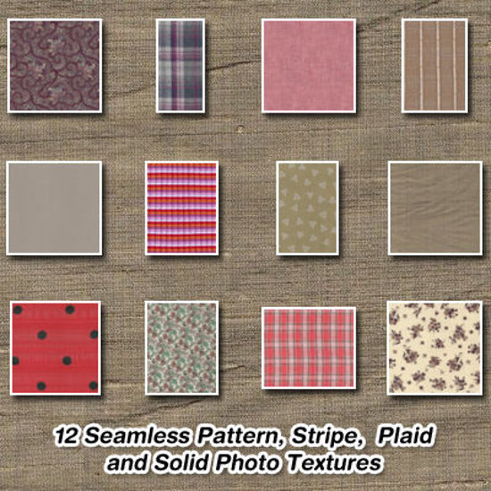 Picture of 12 Seamless Pattern, Stripe, Plaid and Solid Fabric Photo Textures