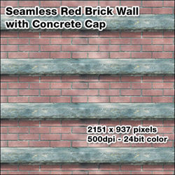 Seamless Red Brick Wall With Concrete Cap Photo Texture