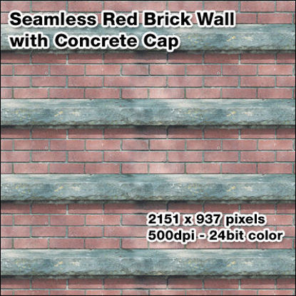 Picture of Seamless Red Brick Wall With Concrete Cap Photo Texture