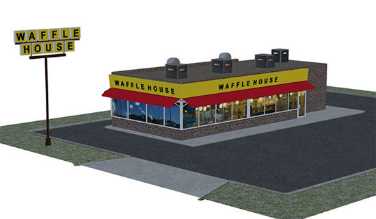 Picture of Waffle Restaurant and Parking Lot Scene