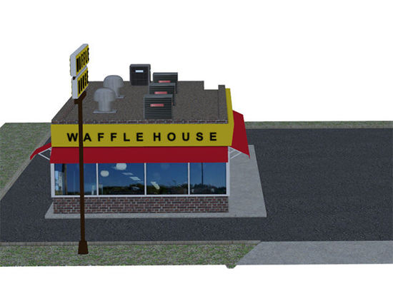 Picture of Waffle Restaurant and Parking Lot Scene