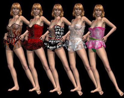 Picture of 5 textures for the Short Nighty for Poser - Add-On Material Pack