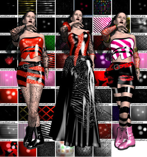 Picture of 70 Poser 5 Goth shaders by Lyrra to turn any clothing into a Goth clubbing outfit