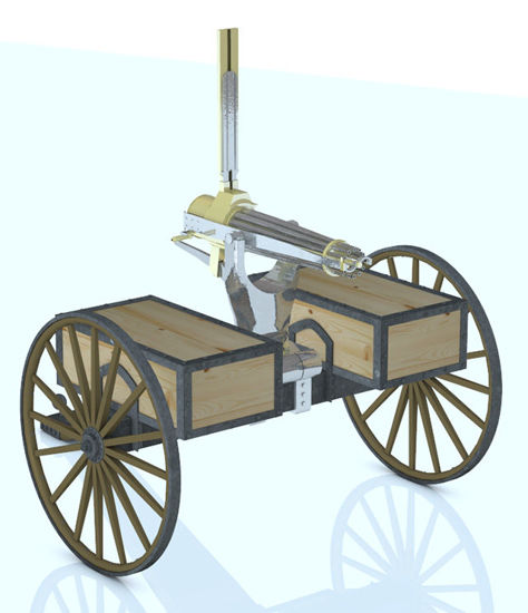 Picture of 1800's Horse Drawn Gatling Gun Weapon Model - Poser / DAZ Studio Format