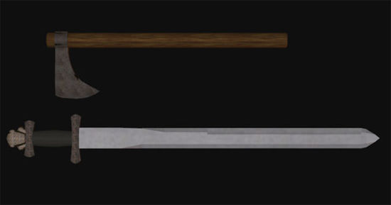 Picture of Viking Sword and Hand Axe Weapon Props