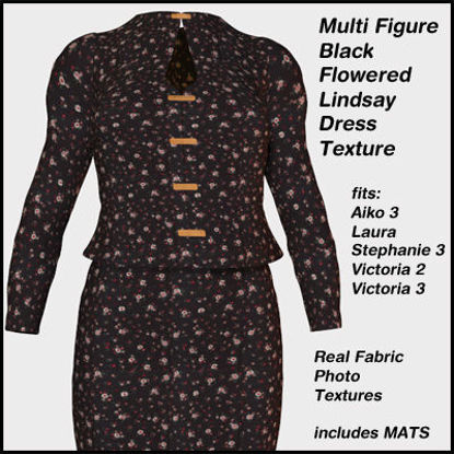 Picture of Black Flower Pattern for Lindsay Dress for Poser - Material Add-On Texture Set