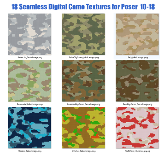 10-18 Seamless Camo Fabric Textures for Poser